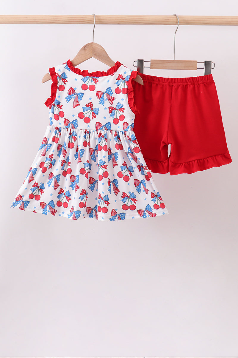 Red cherry bow ruffle shorts set - Aaria Tees Aaria Tees