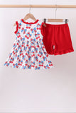 Red cherry bow ruffle shorts set - Aaria Tees Aaria Tees