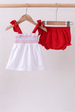 White smocked jacquard bloomer set Aaria Tees