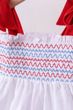White smocked jacquard ruffle shorts set Aaria Tees