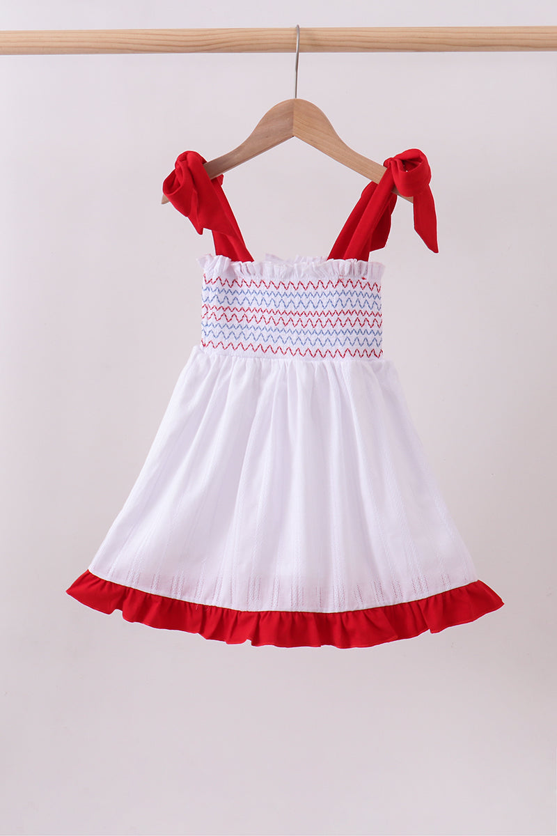 White smocked jacquard ruffle dress - Aaria Tees