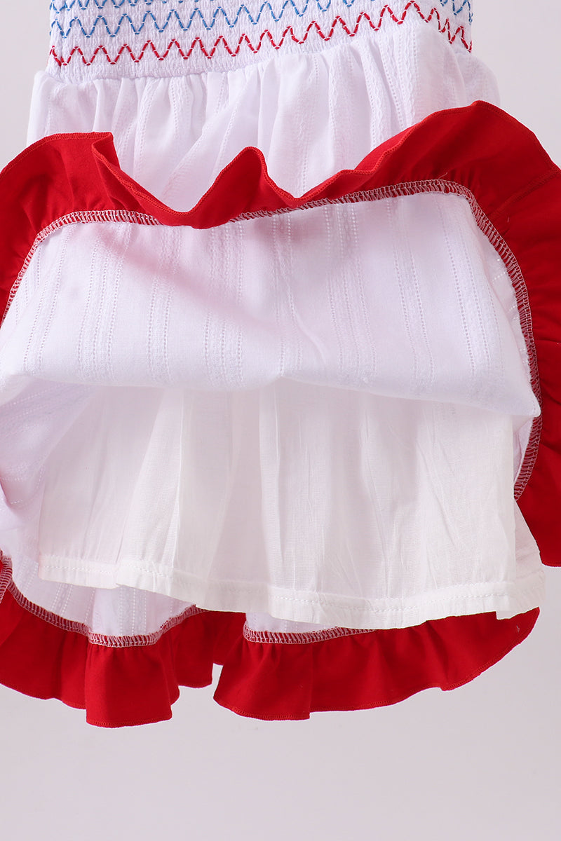 White smocked jacquard ruffle dress - Aaria Tees Aaria Tees