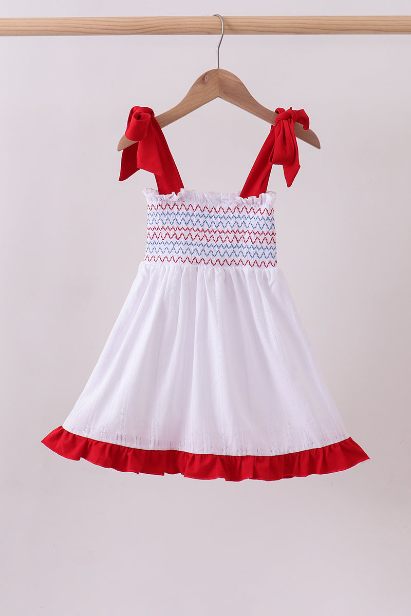White smocked jacquard ruffle dress - Aaria Tees Aaria Tees
