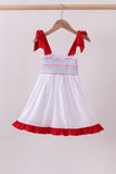 White smocked jacquard ruffle dress - Aaria Tees Aaria Tees