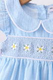 Blue floral smocked jacquard ruffle bloomer set - Aaria Tees Aaria Tees