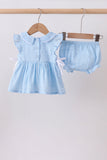 Blue floral smocked jacquard ruffle bloomer set - Aaria Tees Aaria Tees