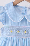 Blue floral smocked jacquard ruffle dress - Aaria Tees Aaria Tees