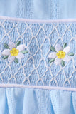 Blue floral smocked jacquard ruffle dress - Aaria Tees Aaria Tees