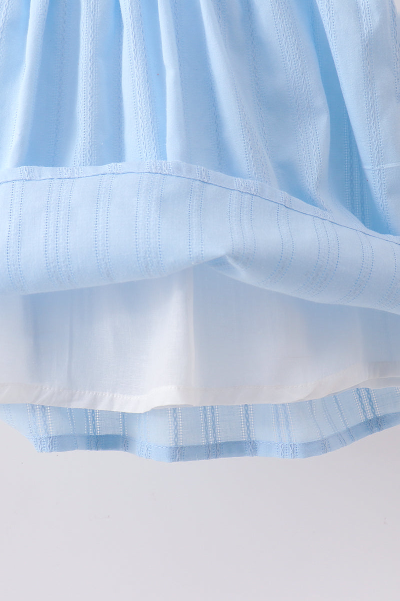 Blue floral smocked jacquard ruffle dress - Aaria Tees Aaria Tees