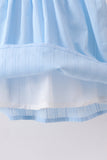 Blue floral smocked jacquard ruffle dress - Aaria Tees Aaria Tees
