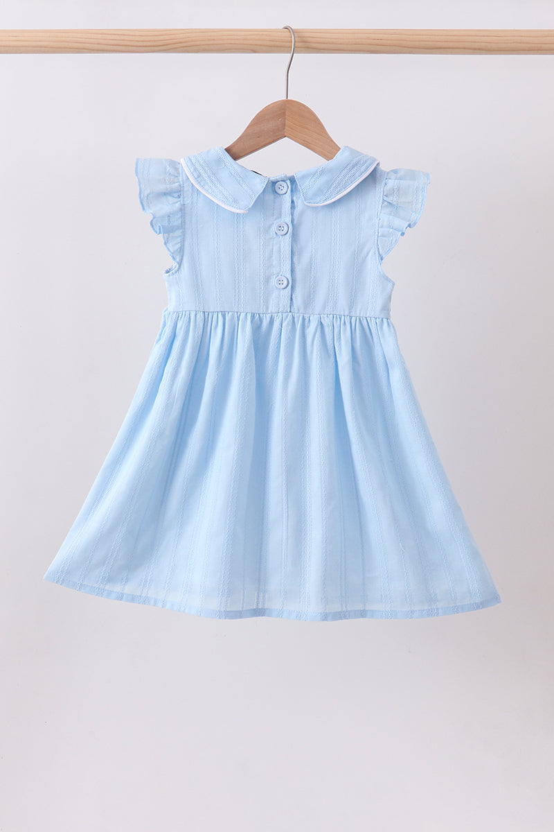 Blue floral smocked jacquard ruffle dress - Aaria Tees Aaria Tees