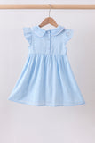 Blue floral smocked jacquard ruffle dress - Aaria Tees Aaria Tees