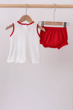 Red star applique ruffle bloomer set Aaria Tees