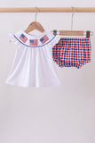 White flag smocked ruffle gingham bloomer set - Aaria Tees Aaria Tees