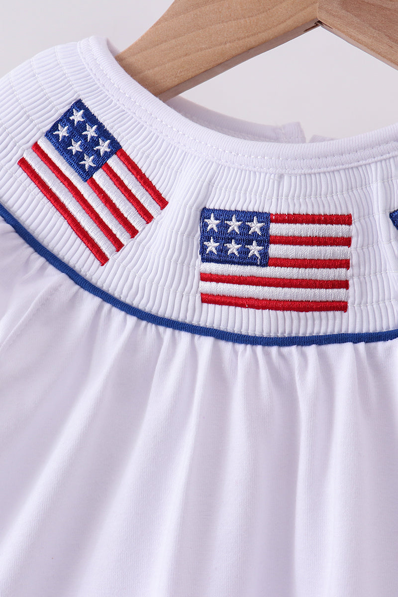 White flag smocked ruffle gingham bloomer set - Aaria Tees Aaria Tees
