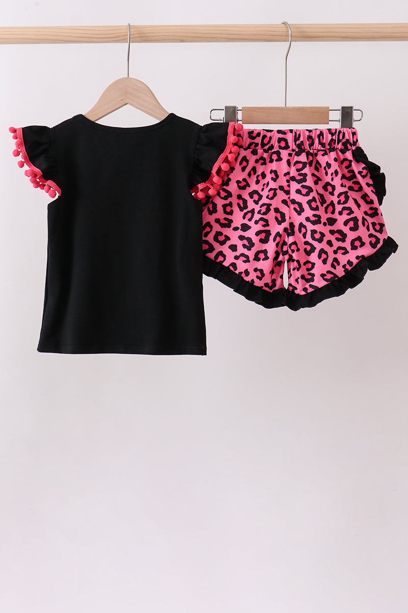 Black let's go girl boots leopard ruffle shorts set - Aaria Tees Aaria Tees