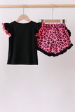 Black let's go girl boots leopard ruffle shorts set - Aaria Tees Aaria Tees