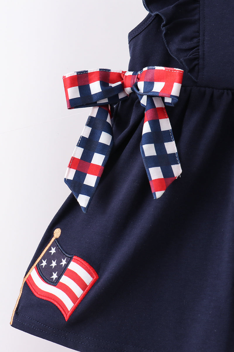 Navy flag applique gingham ruffle shorts set - Aaria Tees Aaria Tees
