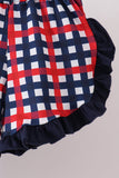Navy flag applique gingham ruffle shorts set - Aaria Tees Aaria Tees