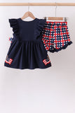 Navy flag applique gingham ruffle shorts set - Aaria Tees Aaria Tees