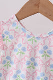 Pink hydrangea bow print ruffle bloomer set - Aaria Tees Aaria Tees