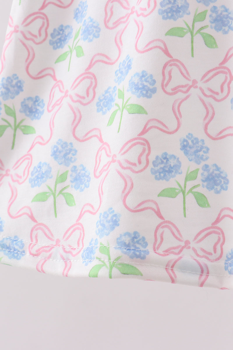 Pink hydrangea bow print ruffle bloomer set - Aaria Tees Aaria Tees
