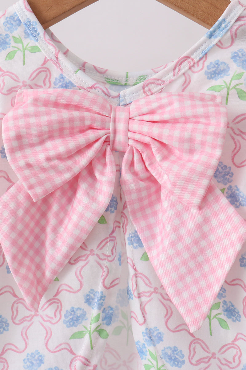 Pink hydrangea bow print ruffle bloomer set - Aaria Tees Aaria Tees
