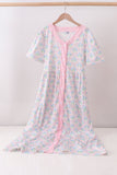 Pink hydrangea bow print tiered dress - Aaria Tees Aaria Tees
