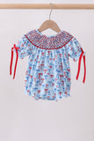 Blue bow smocked bubble - Aaria Tees Aaria Tees