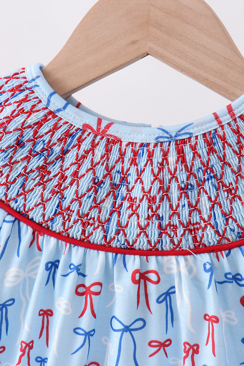 Blue bow smocked bubble - Aaria Tees Aaria Tees