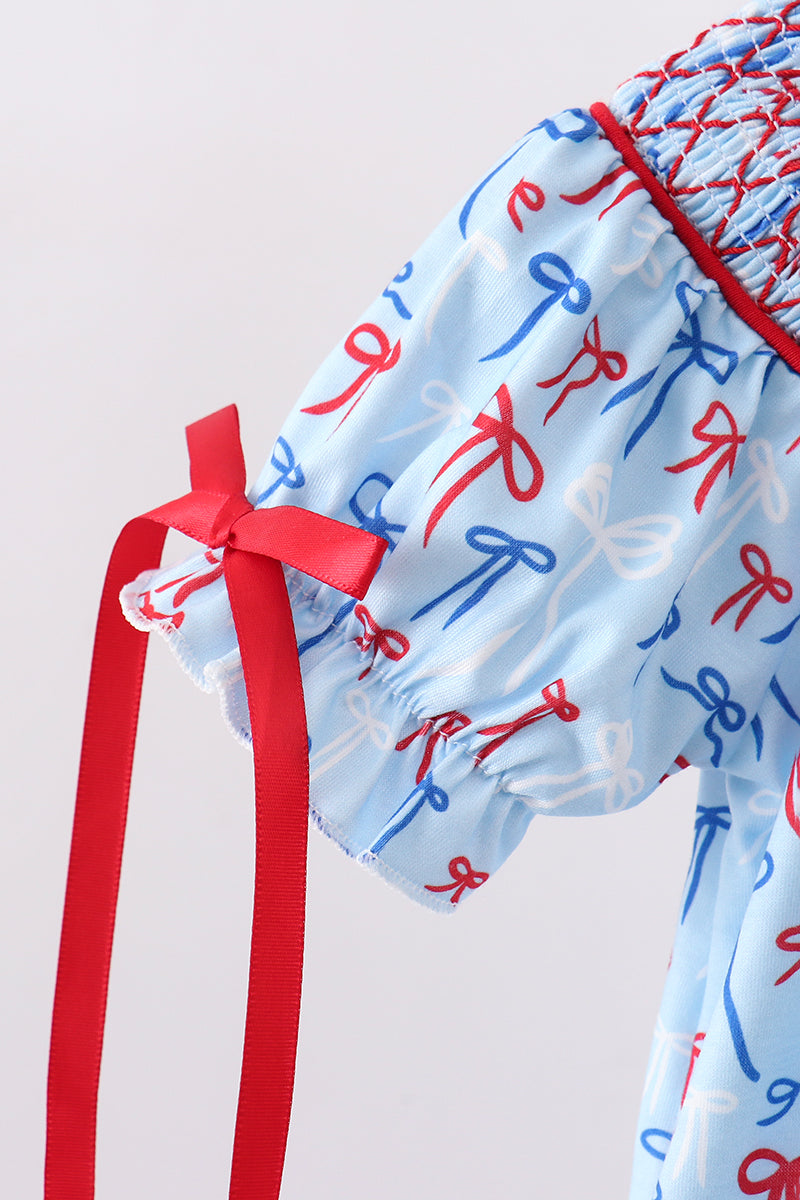 Blue bow smocked bubble - Aaria Tees Aaria Tees