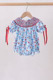 Blue bow smocked bubble - Aaria Tees Aaria Tees