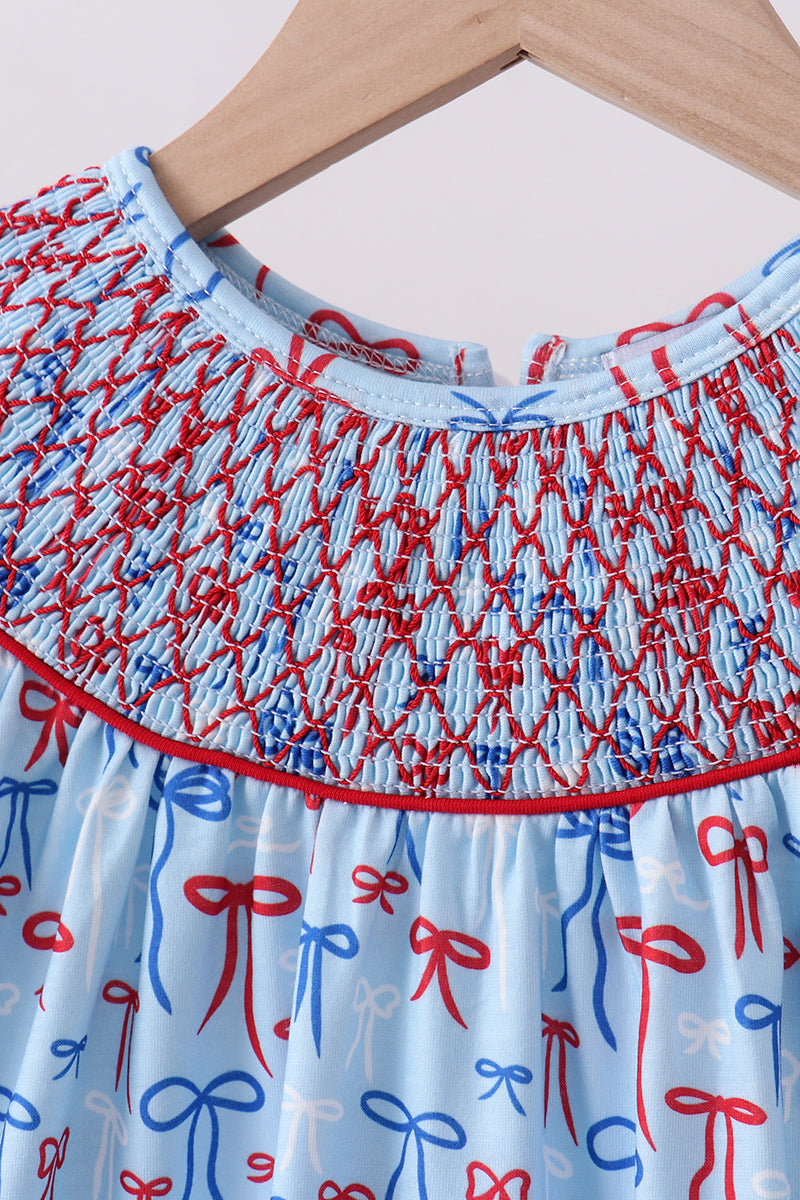 Blue bow smocked ruffle shorts set - Aaria Tees Aaria Tees