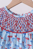 Blue bow smocked ruffle shorts set - Aaria Tees Aaria Tees