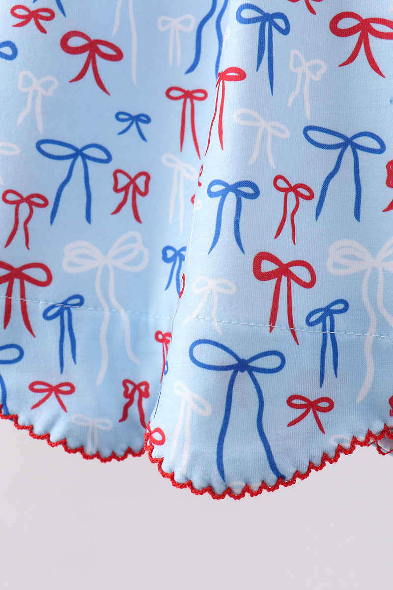 Blue bow smocked ruffle shorts set - Aaria Tees Aaria Tees