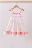 Pink bow smocked dot ruffle dress - Aaria Tees Aaria Tees