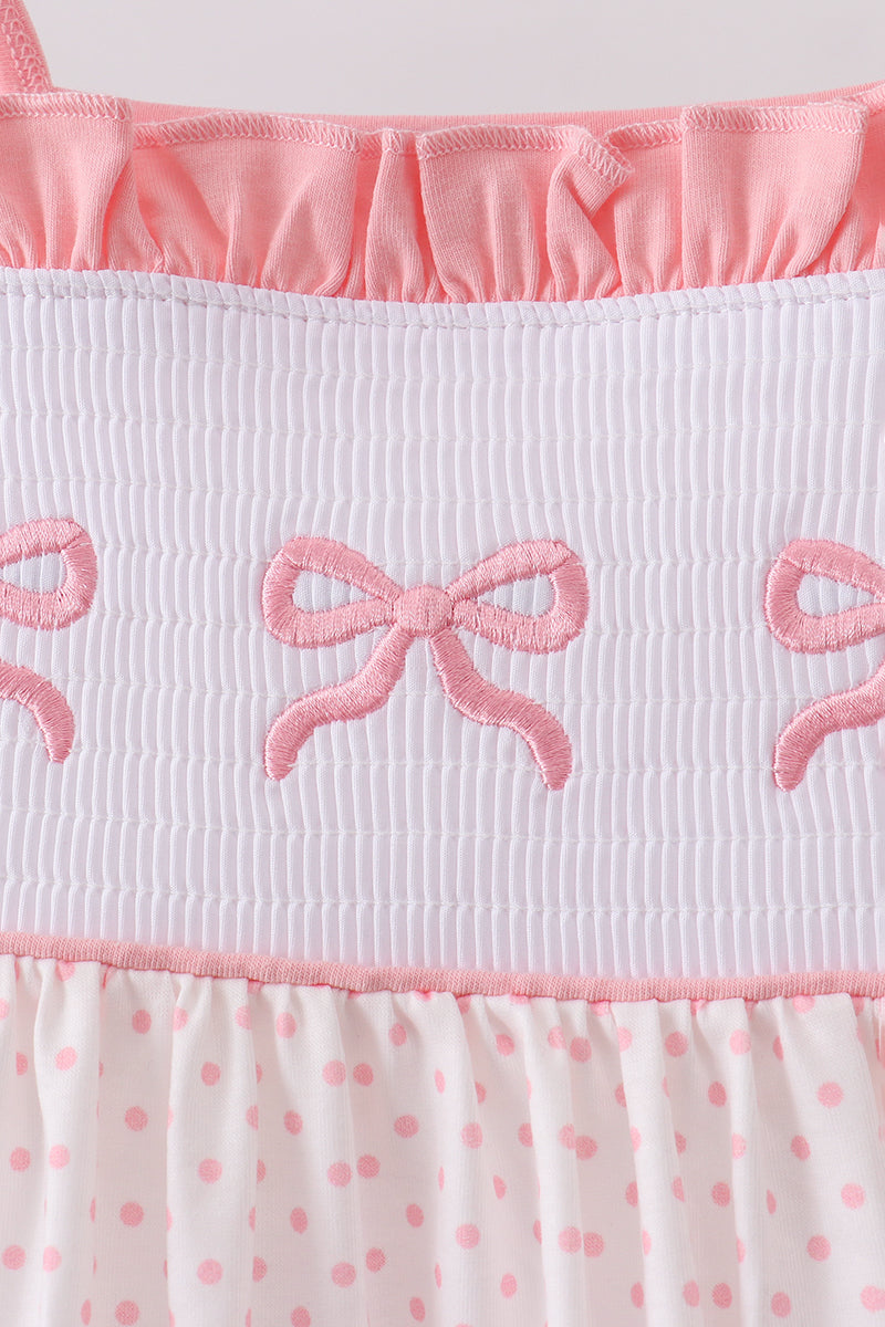 Pink bow smocked dot ruffle dress - Aaria Tees Aaria Tees