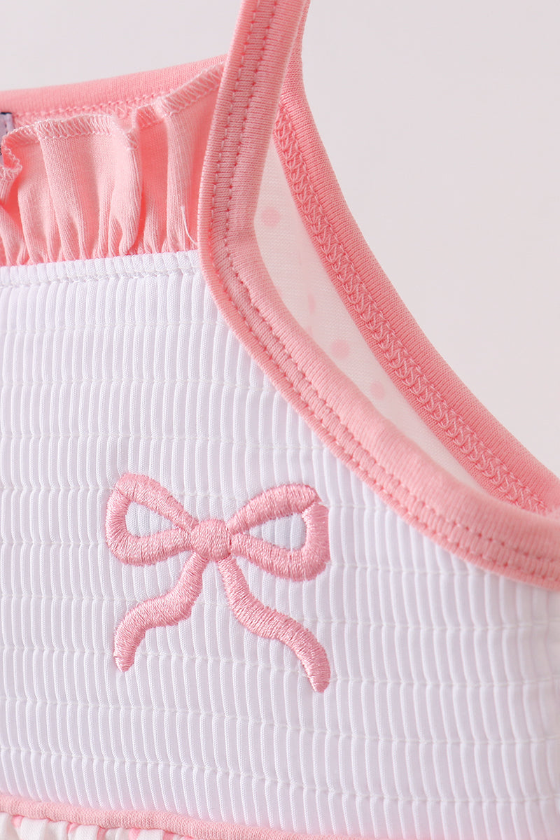 Pink bow smocked dot ruffle dress - Aaria Tees Aaria Tees