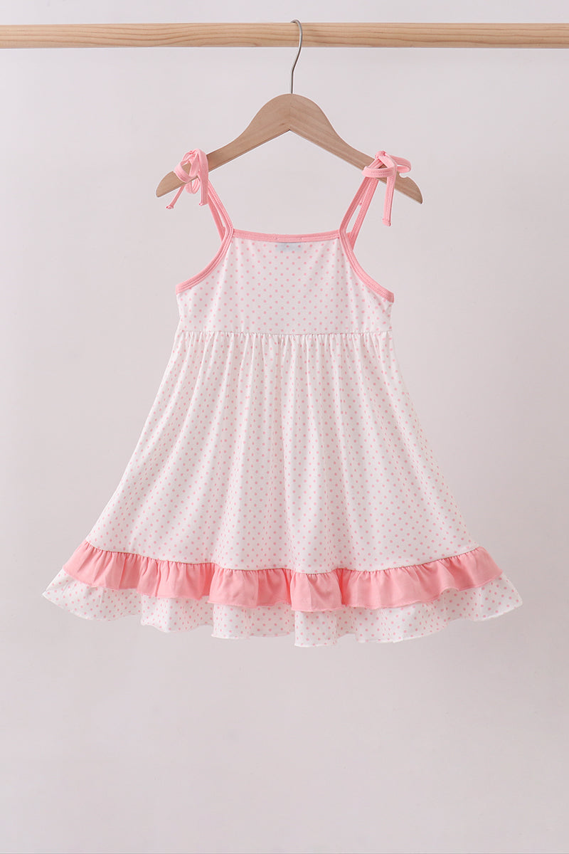 Pink bow smocked dot ruffle dress - Aaria Tees Aaria Tees