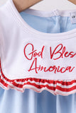 Blue god bless America flag french knot ruffle bubble - Aaria Tees Aaria Tees