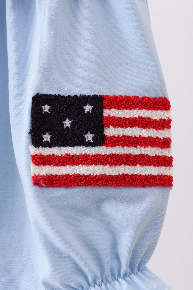 Blue god bless America flag french knot ruffle bubble - Aaria Tees Aaria Tees