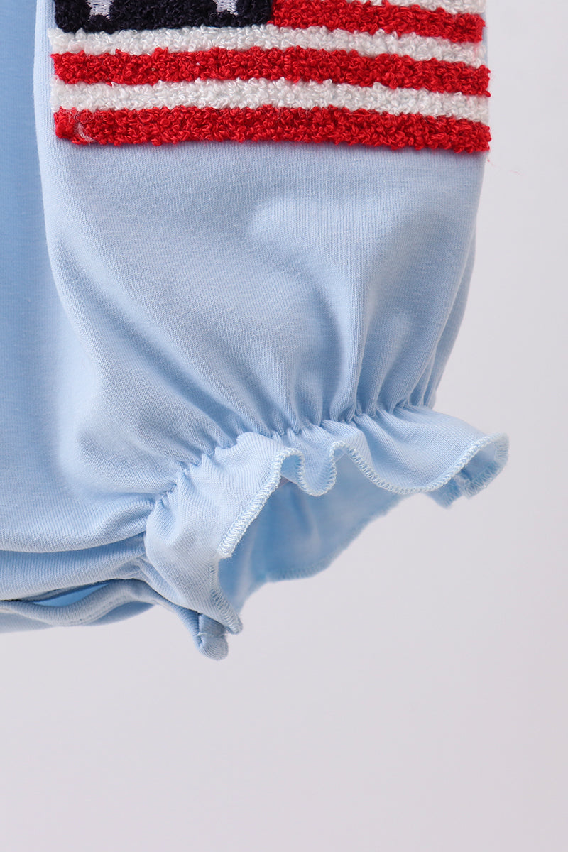 Blue god bless America flag french knot ruffle bubble - Aaria Tees Aaria Tees