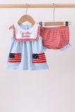 Blue god bless America flag french knot ruffle bloomer set - Aaria Tees Aaria Tees