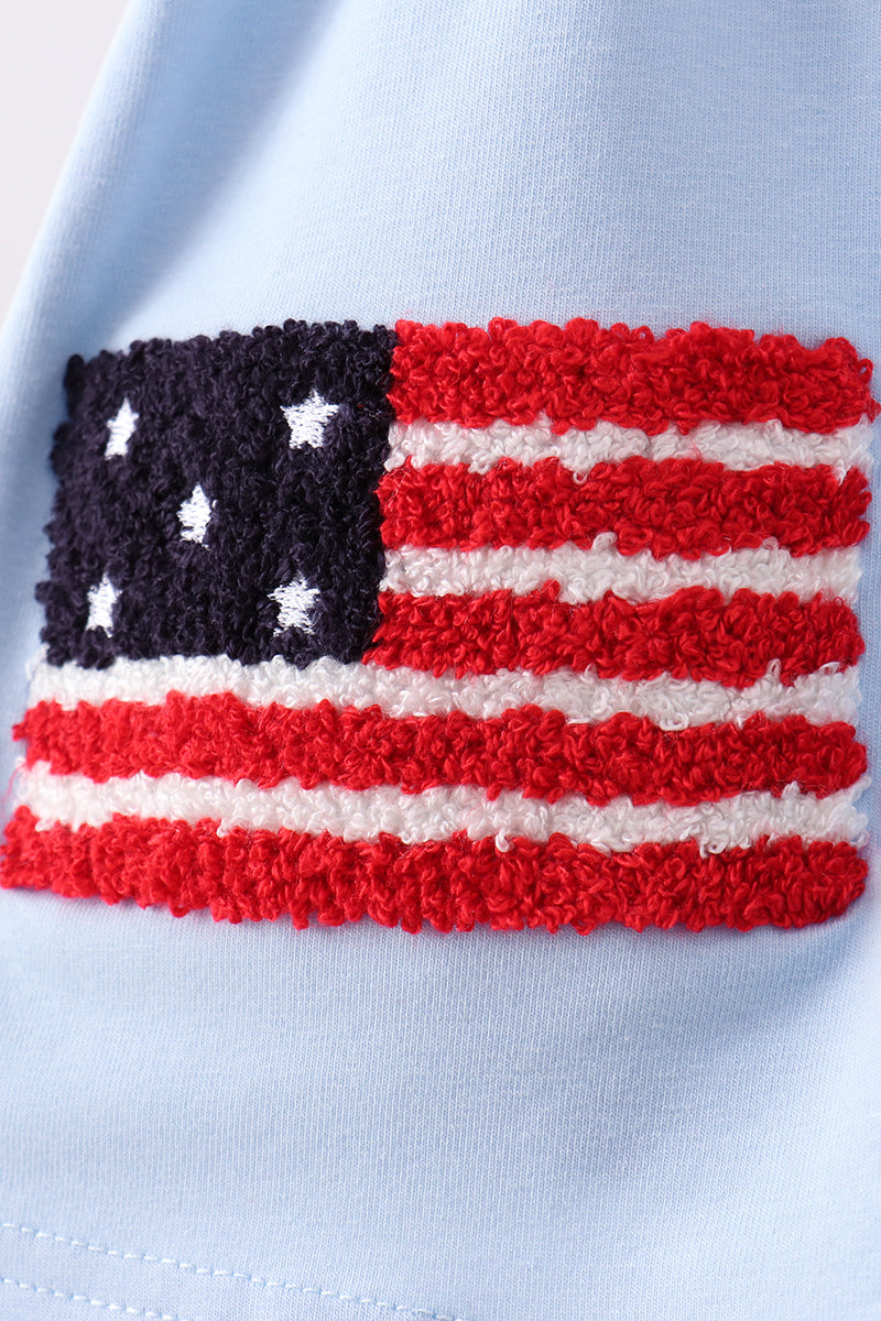 Blue god bless America flag french knot ruffle bloomer set - Aaria Tees Aaria Tees
