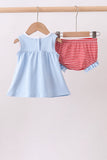 Blue god bless America flag french knot ruffle bloomer set - Aaria Tees Aaria Tees