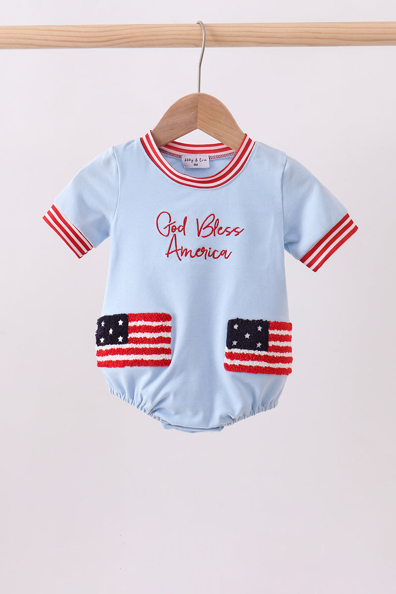 Blue god bless America flag french knot bubble - Aaria Tees Aaria Tees