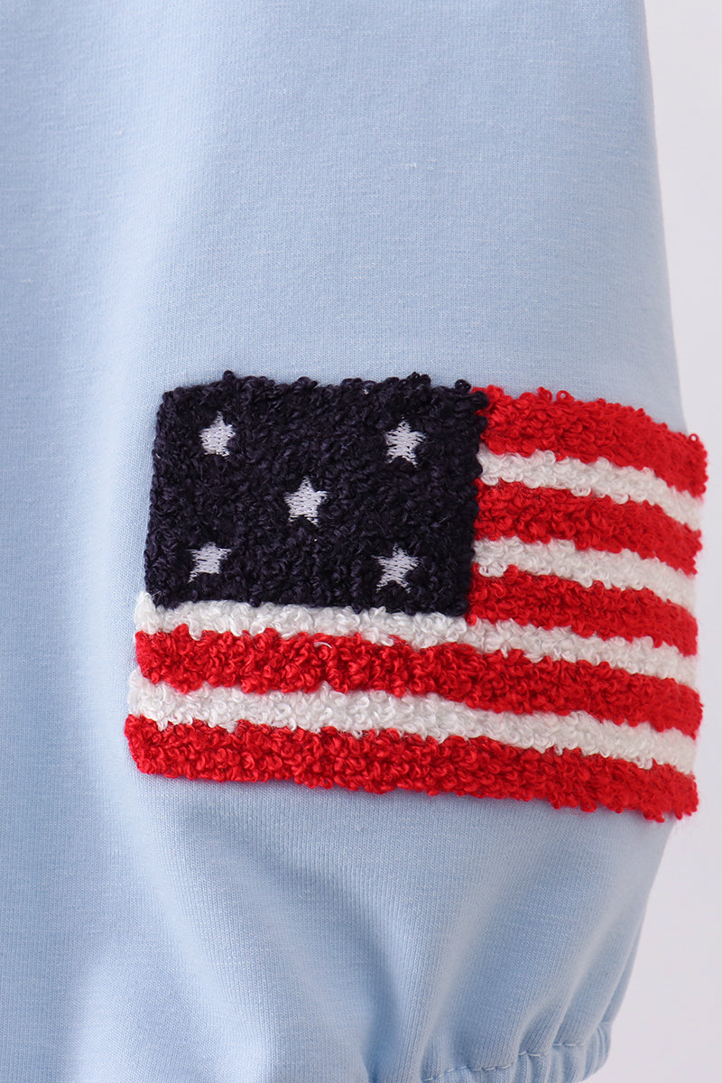 Blue god bless America flag french knot bubble - Aaria Tees Aaria Tees