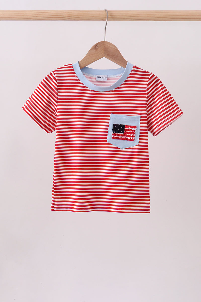 Red stripe flag french knot top - Aaria Tees Aaria Tees