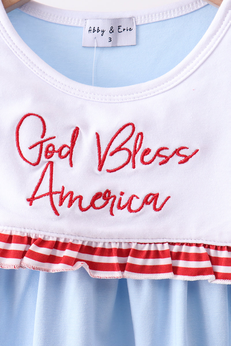Blue god bless America flag french knot ruffle shorts set - Aaria Tees Aaria Tees