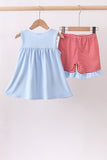 Blue god bless America flag french knot ruffle shorts set - Aaria Tees Aaria Tees